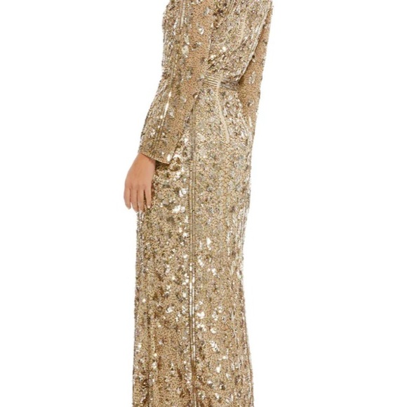 EMBELLISHED FRONT SLIT LONG SLEEVE GOWN - Picture 2 of 3